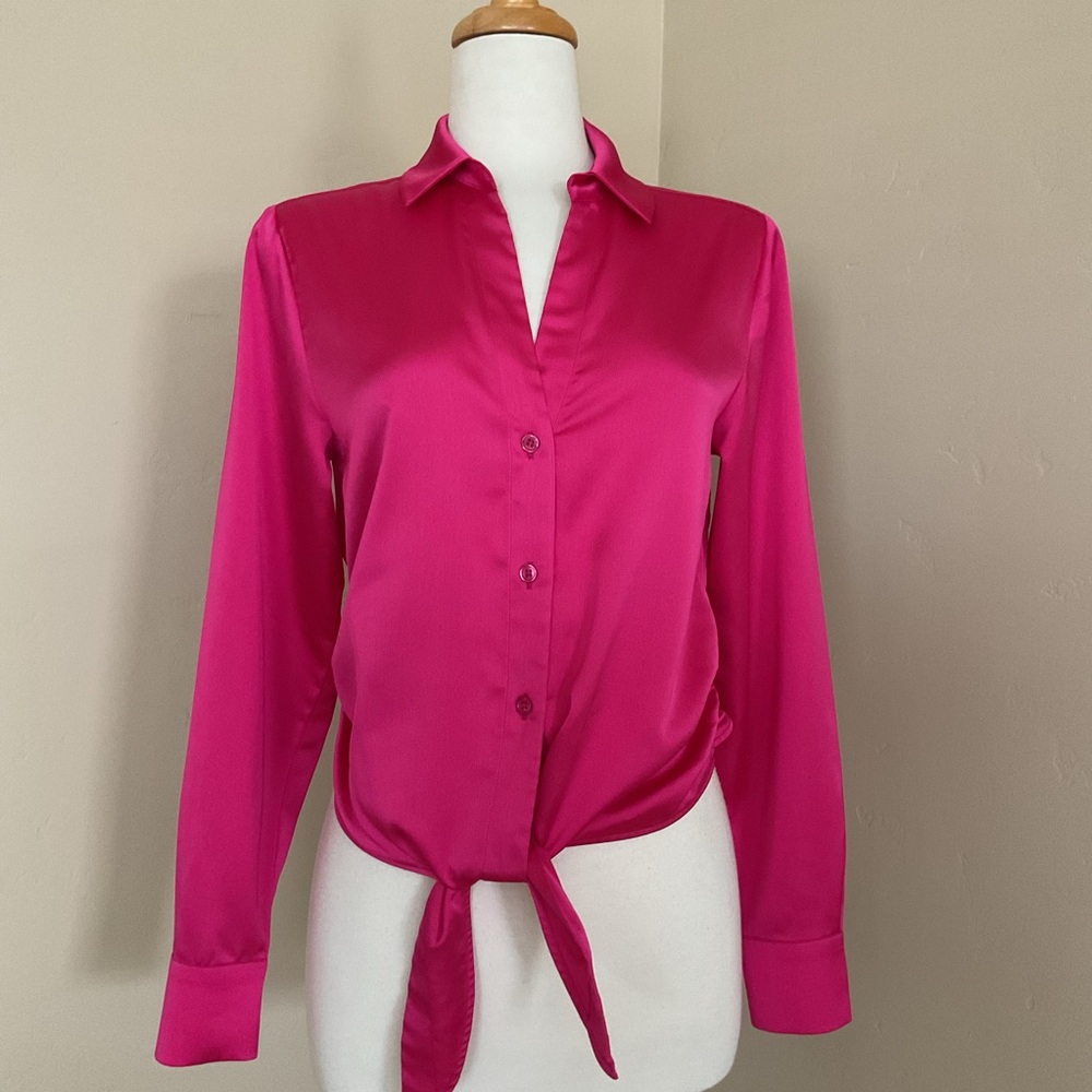 Sanctuary Satin Lover Tie Shirt Power Pink Size XS
